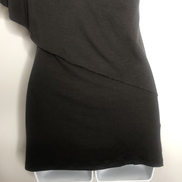 Mandee Black Ruffle Neck Y2K One Sleeve Top Medium - Picture 11 of 14